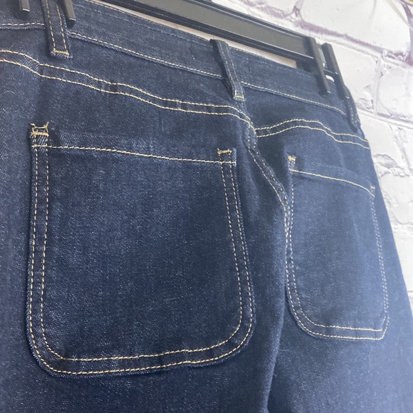 NWT Chelsea & Violet dark denim yellow stitching wide legged wide cuff jean - Picture 8 of 11